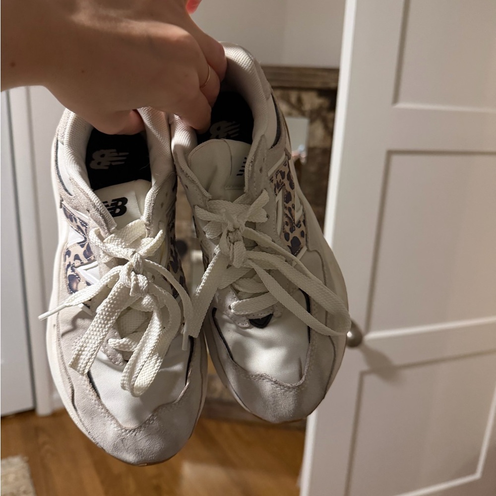 New Balance Cream Sneakers with Leopard Print Panels